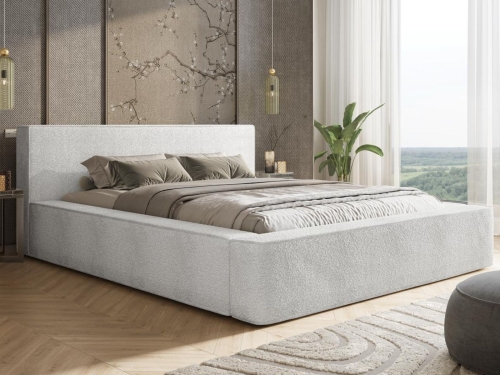 Minimalistyczne łóżko boucle do sypialni MAROK BIAŁE