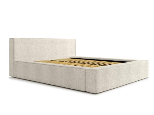 Beżowe łóżko tapicerowane w stylu japandi MAROK