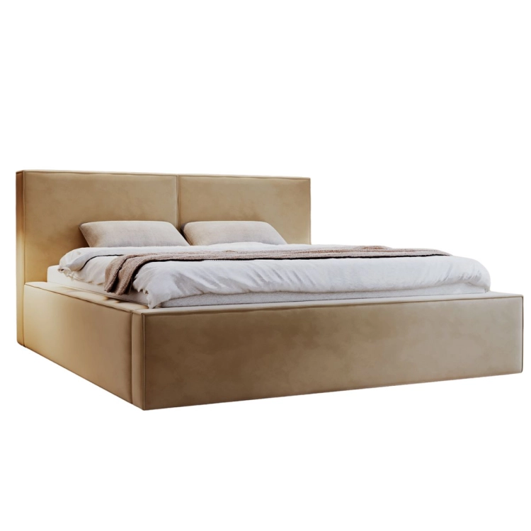 Beżowe eleganckie łóżko sypialniane 140x200 POLS