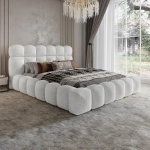 Eleganckie białe boucle łóżko do sypialni ASILA