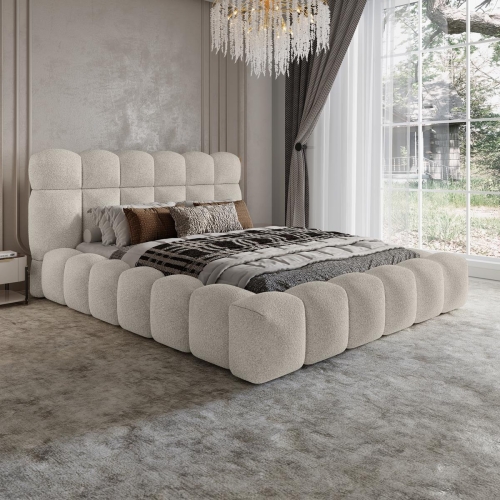 Designerskie łóżko tapicerowane o obłych kształtach ASILA