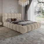 Modne beżowe łóżko chmurka do nowoczesnej sypialni ASILA