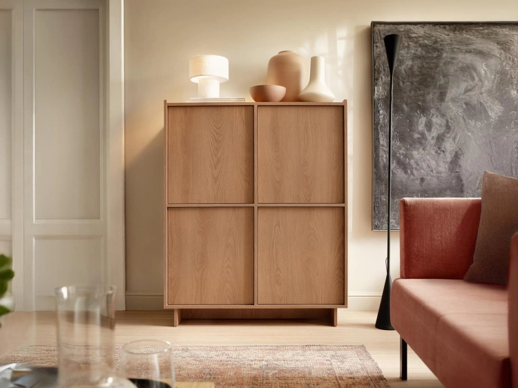 Minimalistyczna komoda wysoka w stylu japandi KELLOS