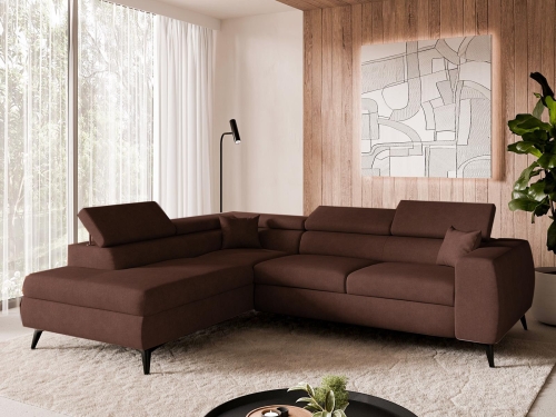 Nowoczesny brązowy narożnik w tkaninie welur FERRO