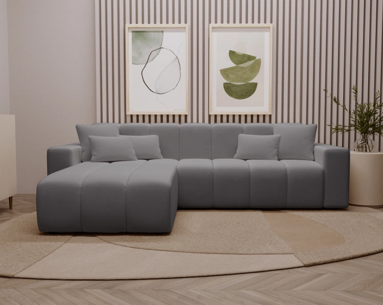 Przytulny szary narożnik w tkaninie welurowej LIBERO