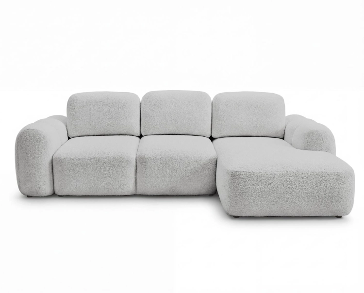 Designerski jasnoszary narożnik w stylu loftowym boucle ELIO