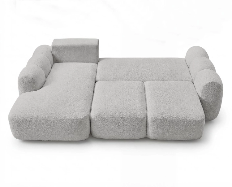 Designerski jasnoszary narożnik w stylu loftowym boucle ELIO