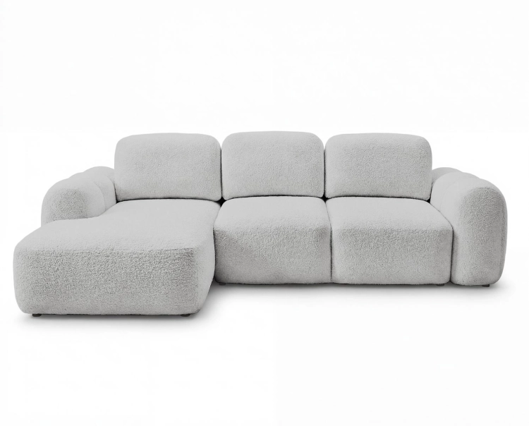 Designerski jasnoszary narożnik w stylu loftowym boucle ELIO