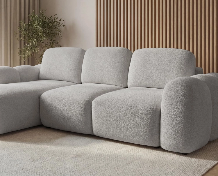 Designerski jasnoszary narożnik w stylu loftowym boucle ELIO