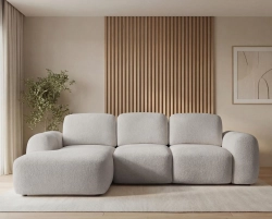 Designerski jasnoszary narożnik boucle zaokrąglony ELIO