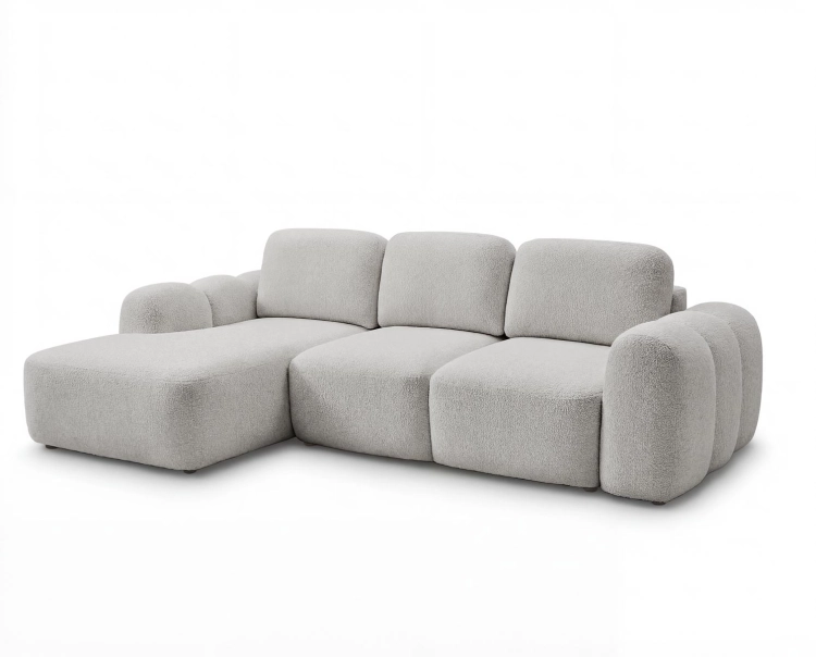 Designerski jasnoszary narożnik w stylu loftowym boucle ELIO