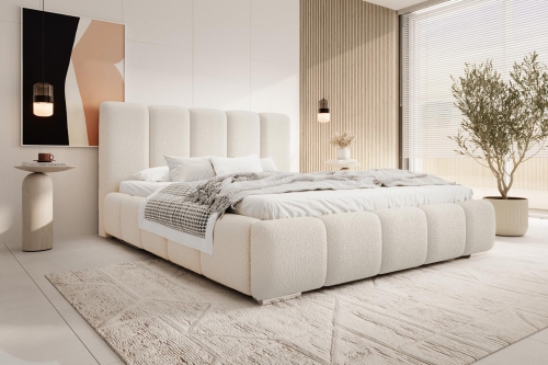 Modne łóżko kremowe boucle BUBBLE do sypialni