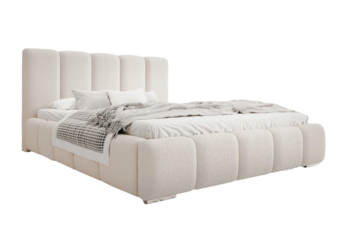 Modne łóżko kremowe boucle BUBBLE do sypialni