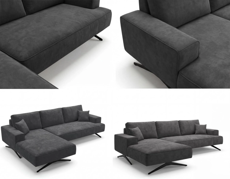 Sofa narożna bez funkcji spania w kolorze grafit TORINO