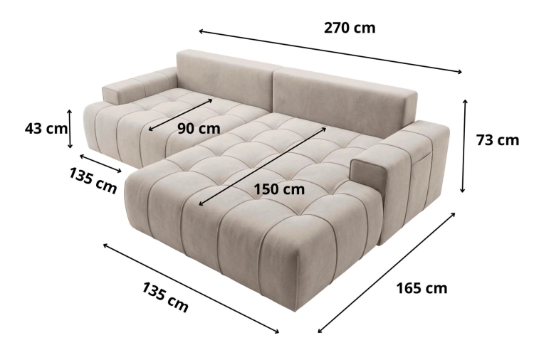 Beżowy narożnik z funkcją spania do salonu 270cm OSLO