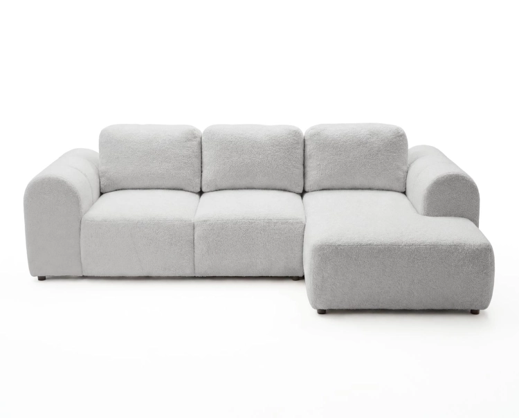 Designerski jasnoszary narożnik boucle zaokrąglony ELIO