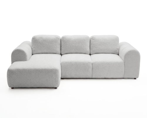 Designerski jasnoszary narożnik boucle zaokrąglony ELIO