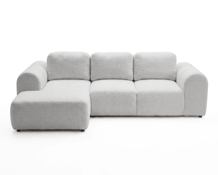 Designerski jasnoszary narożnik boucle zaokrąglony ELIO