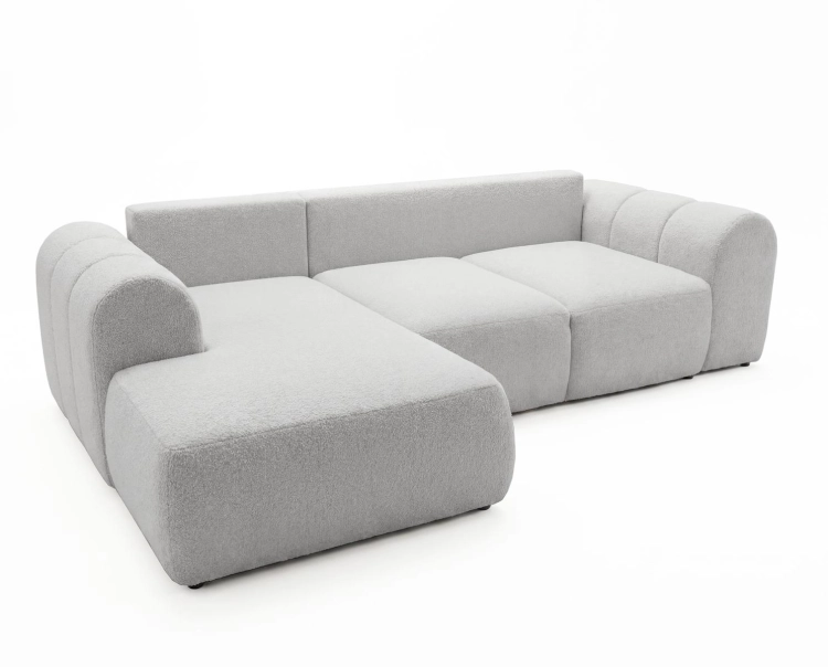 Designerski jasnoszary narożnik boucle zaokrąglony ELIO