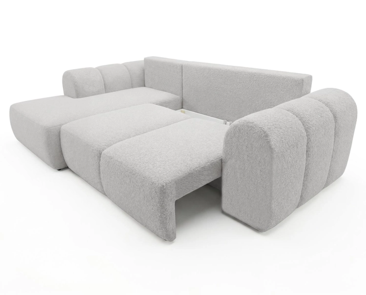 Designerski jasnoszary narożnik boucle zaokrąglony ELIO