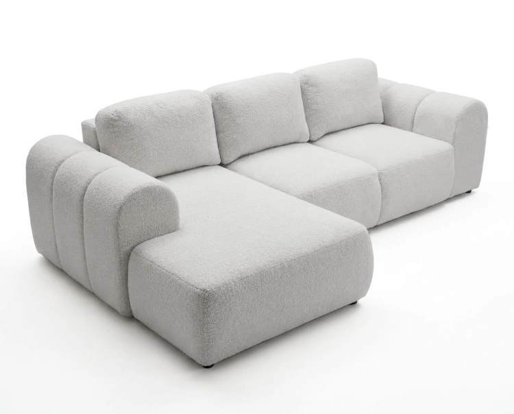 Designerski jasnoszary narożnik boucle zaokrąglony ELIO