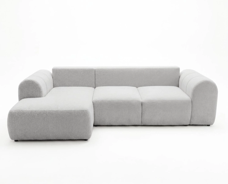 Designerski jasnoszary narożnik boucle zaokrąglony ELIO