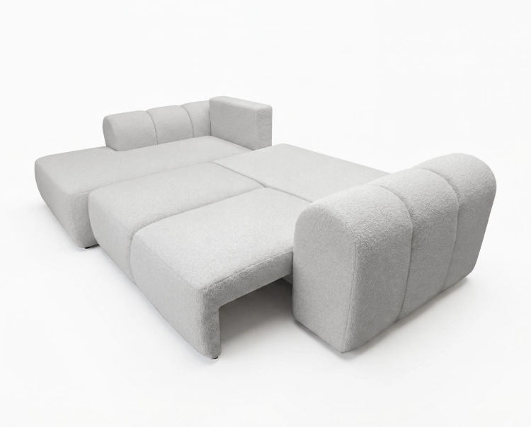 Designerski jasnoszary narożnik boucle zaokrąglony ELIO