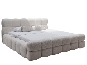 Szare łóżko tapicerowane tkaniną boucle bubble DALIA