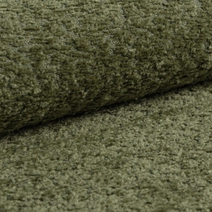 Designerskie łóżko w oliwkowym odcieniu tkaniny boucle DALIA