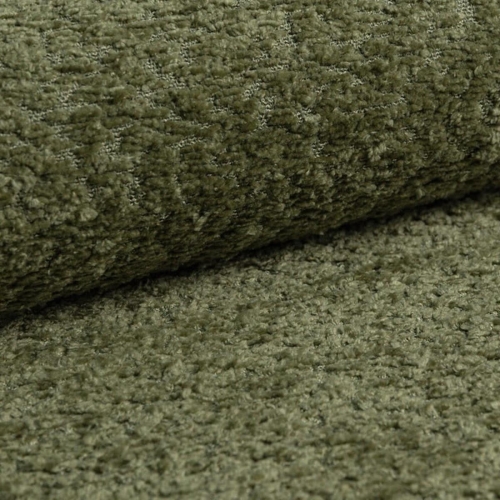 Designerskie łóżko w oliwkowym odcieniu tkaniny boucle DALIA