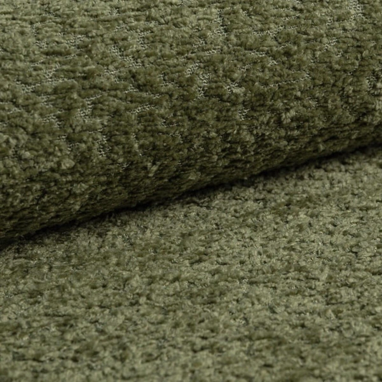 Designerskie łóżko w oliwkowym odcieniu tkaniny boucle DALIA