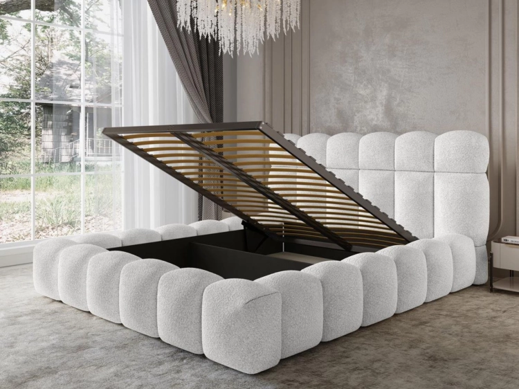 Eleganckie białe boucle łóżko do sypialni ASILA