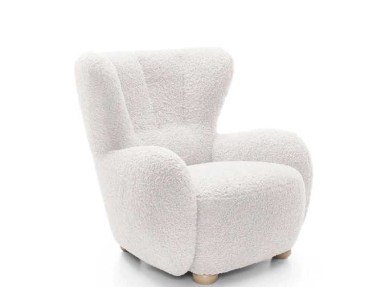 Elegancki biały fotel w tkaninie boucle w skandynawskim stylu MONIS