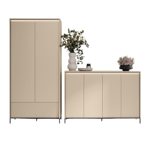 Zestaw eleganckich mebli z oświetleniem LED ryflowanych szafa + komoda FLORES