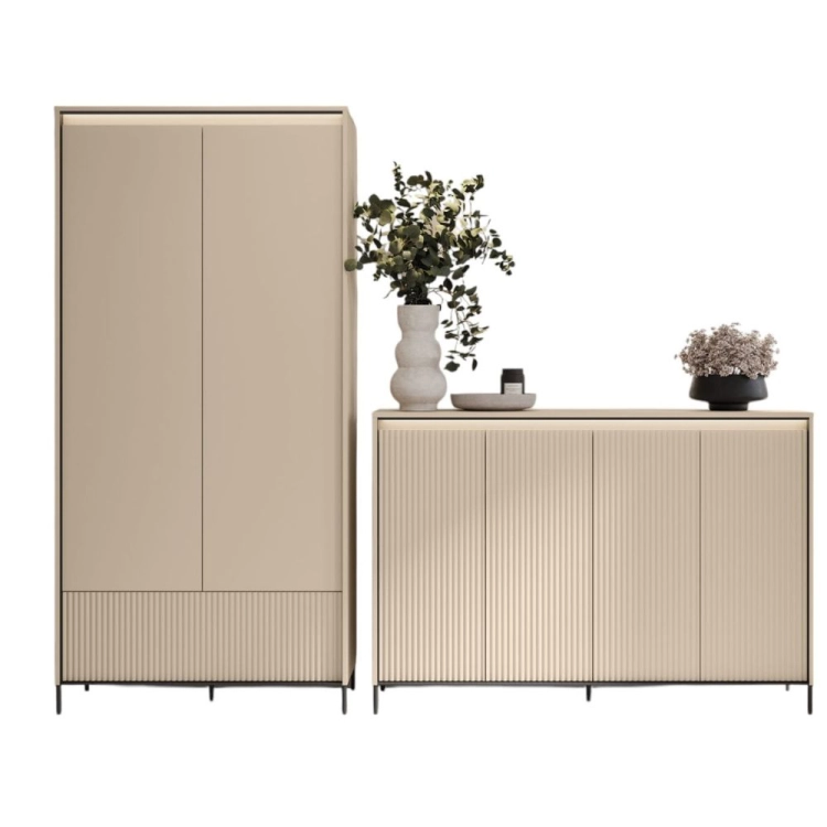 Zestaw eleganckich mebli z oświetleniem LED ryflowanych szafa + komoda FLORES