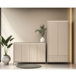Zestaw eleganckich mebli z oświetleniem LED ryflowanych szafa + komoda FLORES