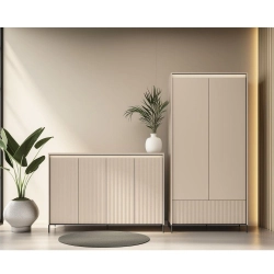Zestaw eleganckich mebli z oświetleniem LED ryflowanych szafa + komoda FLORES
