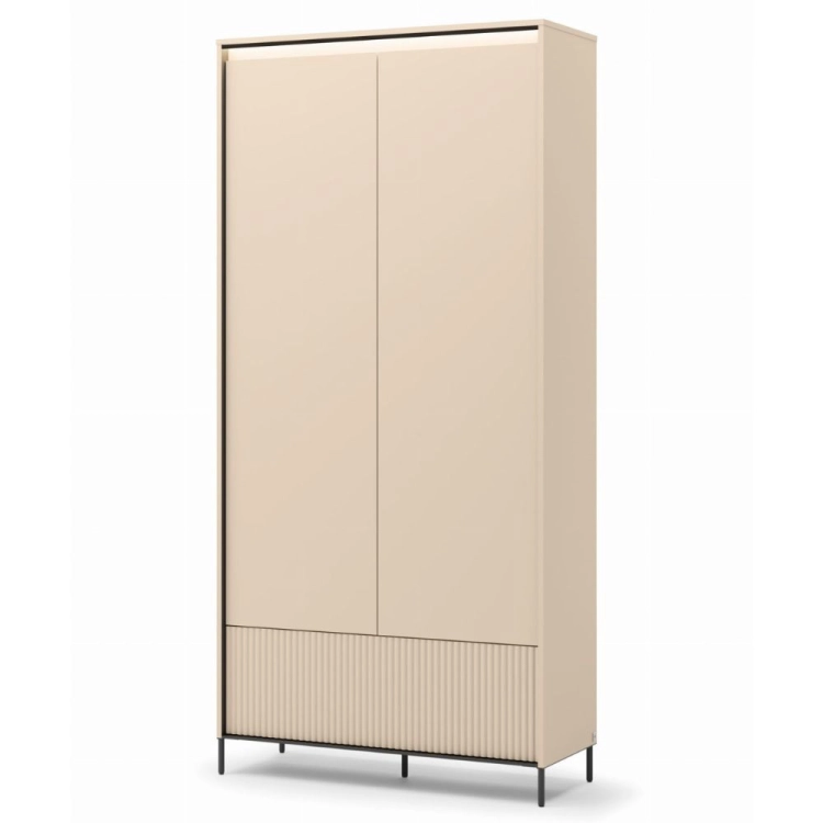 Zestaw eleganckich mebli z oświetleniem LED ryflowanych szafa + komoda FLORES