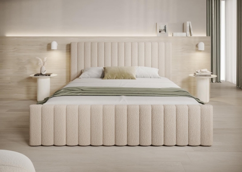 Łóżko sypialniane beżowe boucle 140x200 BUBBLE II