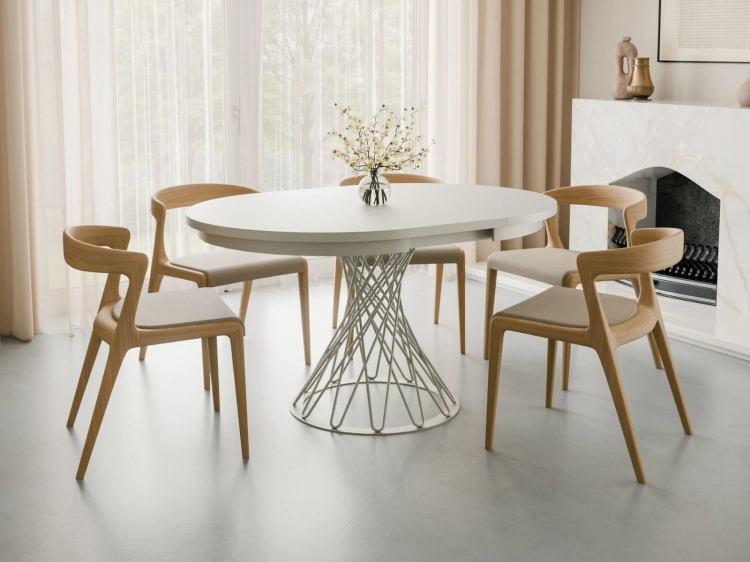 Rozkładany stół z białą designerską podstawą DĄB HIKORA LUKS