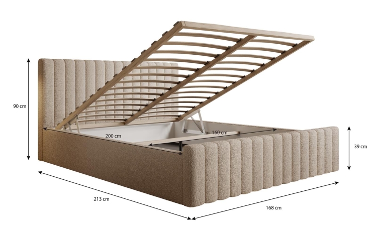 Grafitowe łóżko boucle BUBBLE II 180x200 cm
