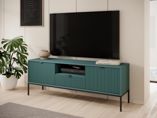 Ryflowana elegancka szafka pod telewizor zielona FLORS