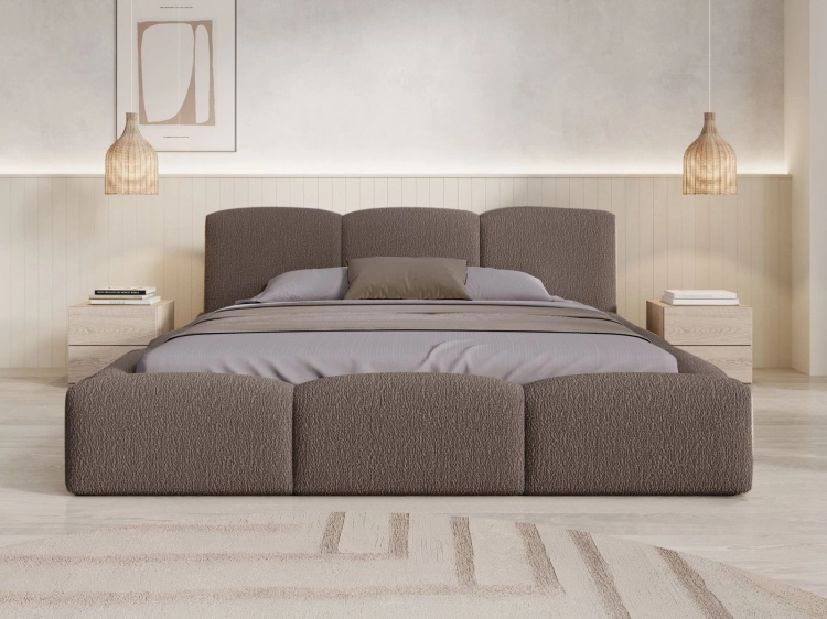 Miękkie łóżko tapicerowane tkanina baranek brąz MONTIS