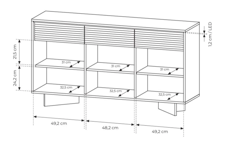 Beżowa komoda trzydrzwiowa z szufladami LED NOLI