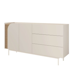 Elegancka beżowa komoda do salonu z ryflami VELO