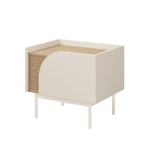 Minimalistyczny stolik nocny do sypialni macadamia/dąb VELO