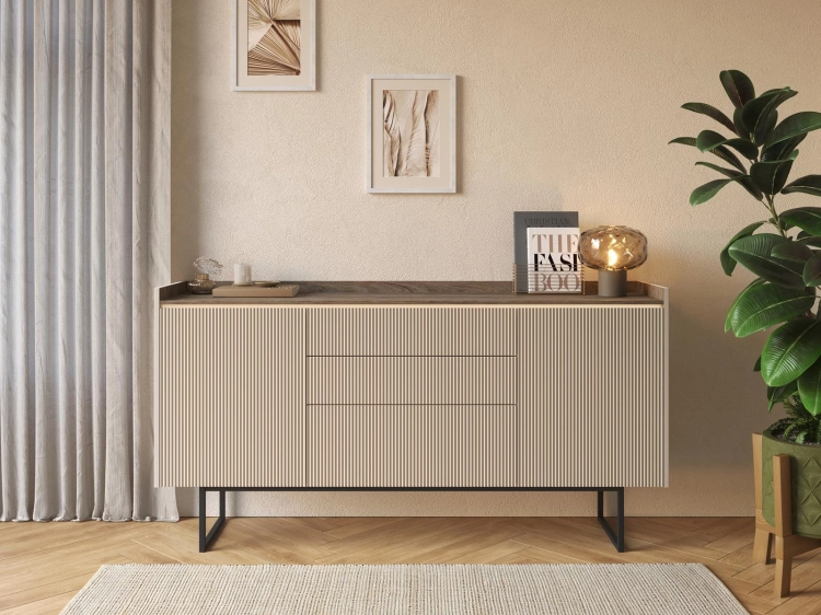 Komoda dwudrzwiowa z oświetleniem LED beż/dąb ciemny MAUI