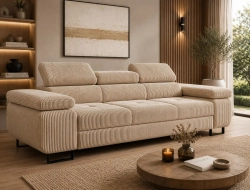 Sofa do salonu z funkcją spania sztruks beż TOSCANO