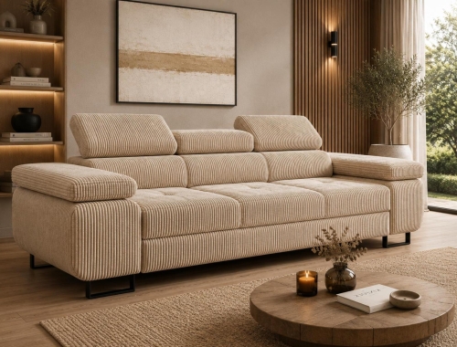 Sofa do salonu z funkcją spania sztruks beż TOSCANO