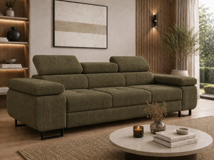 Wygodna sofa rozkładana do pokoju oliwka TOSCANO